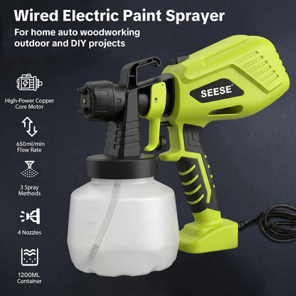 Electric Paint Sprayer 1200ml with 4 Nozzles & Adjustable Flow