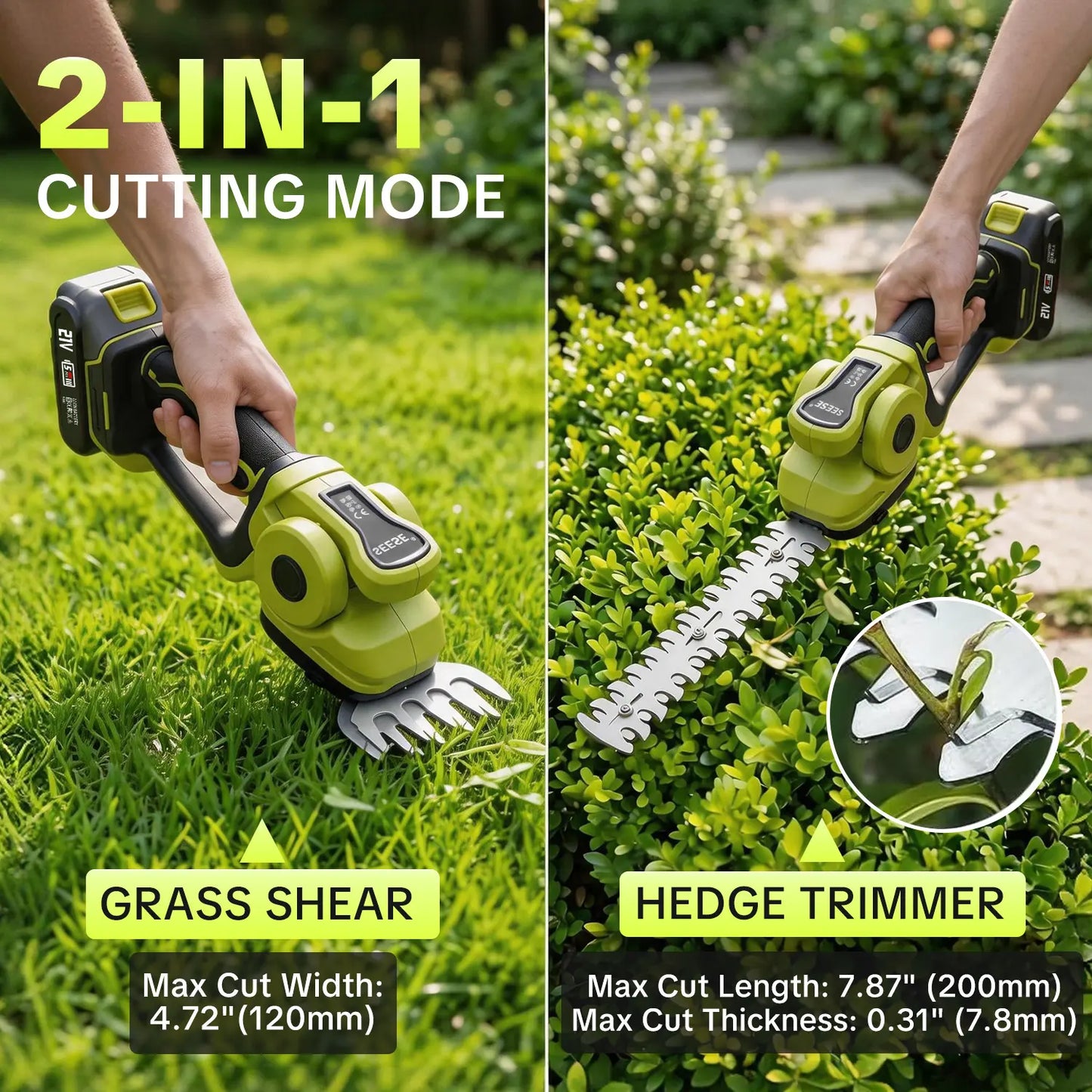 Cordless Grass Shear & Hedge Trimmer with Dual 21V Batteries