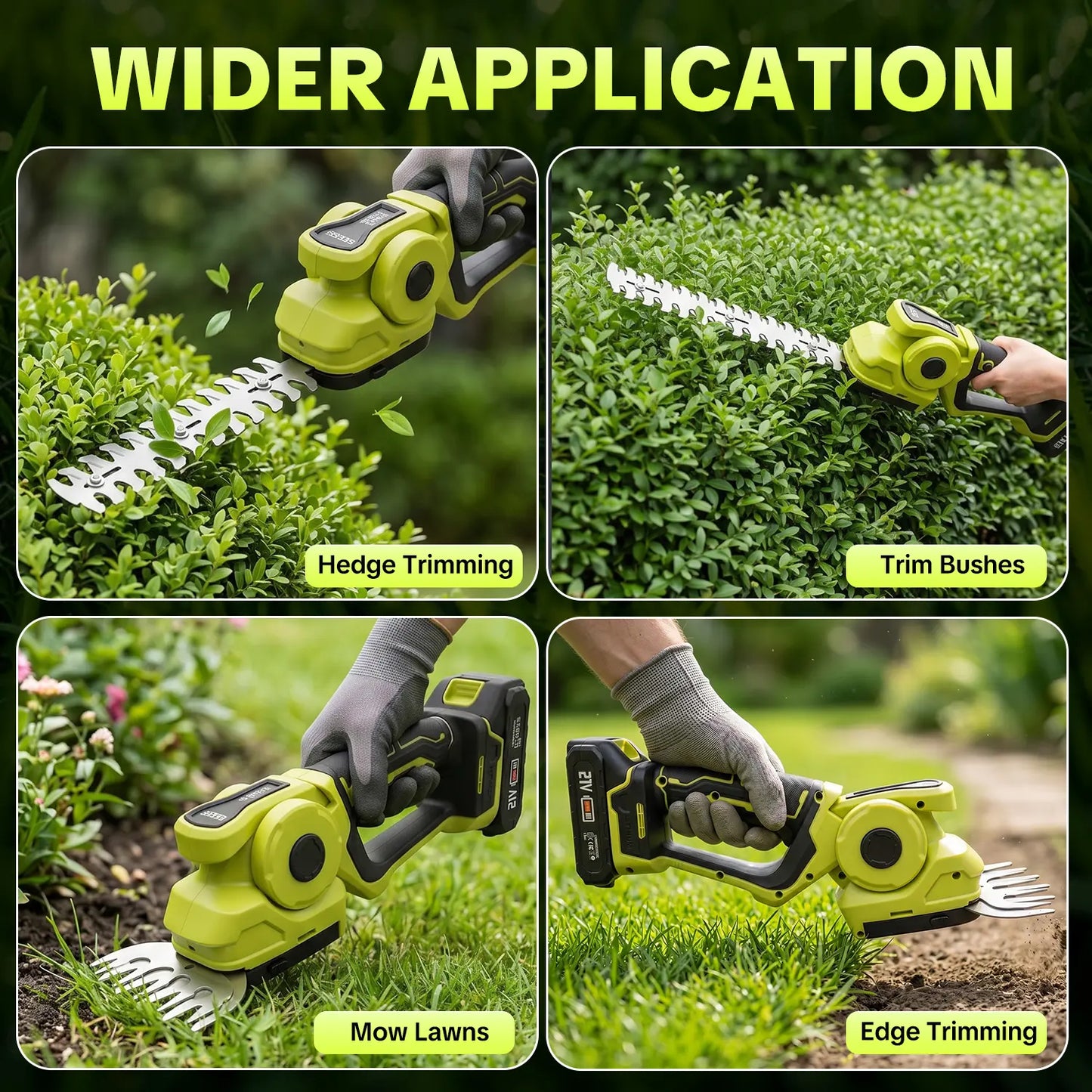 Cordless Grass Shear & Hedge Trimmer with Dual 21V Batteries